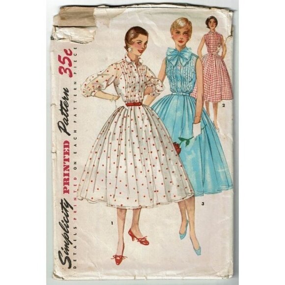PARTIAL CUT Simplicity Sew Pattern 1160 Dress Full Skirt Misses Size 14 Bust 32 - Picture 1 of 2